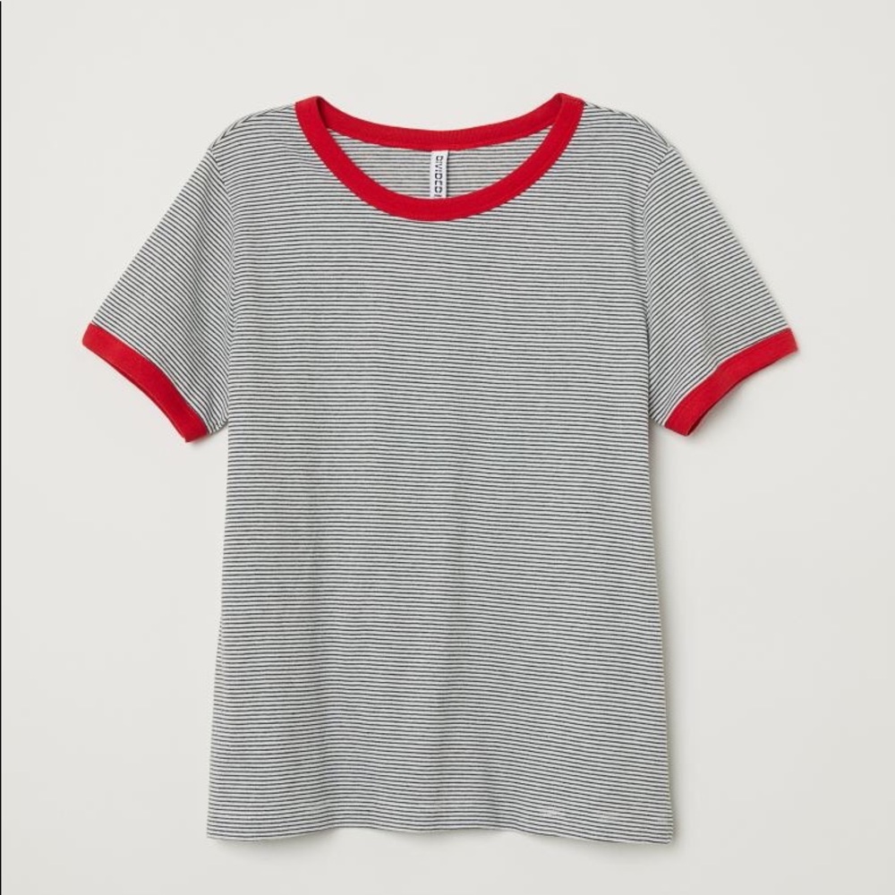 white/gray striped short t-shirt
